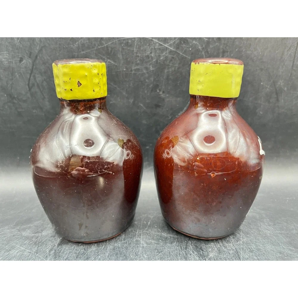 Vtg Little Brown Jug Salt & Pepper Shakers 3.75